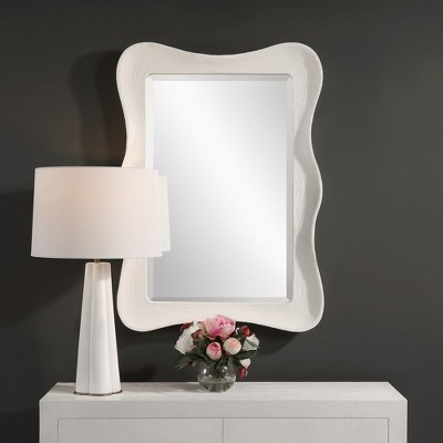 White Wavy Rectangular Coastal Wood Mirror