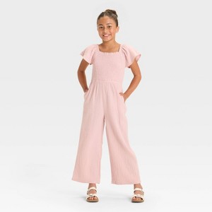 Girls' Flutter Sleeve Smocked Jumpsuit - Cat & Jack - 1 of 3