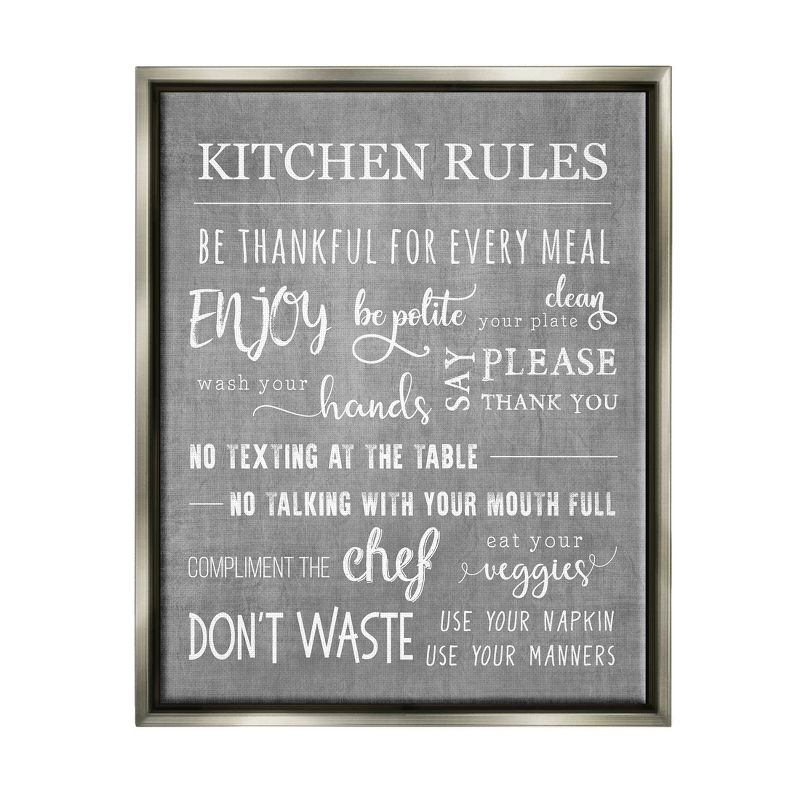 Stupell Industries Kitchen Rules Rustic Grey List Framed Floater Canvas Wall Art, 1 of 7