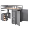 TIRAMISUBEST Twin/Full size Loft Bed with 3 Storage Drawers, Bulit-in Desk and Wardrobe, Solid Wood Loft Bedframe w/ Storage Shelf, Ladder & Guardrail - 4 of 4
