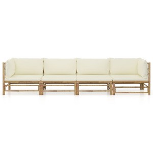 vidaXL 4 Piece Bamboo Patio Lounge Set - Versatile, Stylish and Comfortable Outdoor Furniture with Cream White Cushions, Lightweight and Easy to Clean - 1 of 4