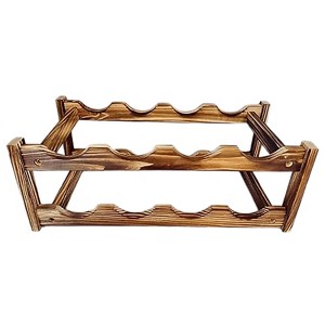 Itopfox 8-Bottle Wine Rack - Premium Carbonized Pine Wood, Two-Tier Countertop Design for Kitchen, Dining Room or Bar - 1 of 4