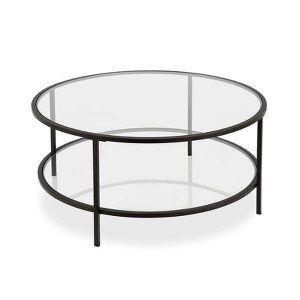 Two Shelf Round Metal Base Coffee Table in Black with Glass Top - Henn&Hart - 1 of 4