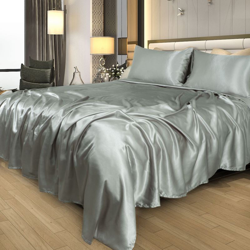 PiccoCasa Satin Polyester with 2 Envelope Pillowcases Elastic Deep Pocket Fitted Sheet Set 4 Pcs, 2 of 8