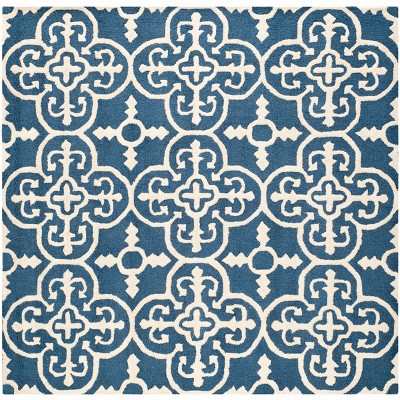 Hand-Tufted Navy & Ivory Wool Square Rug - Classic Moroccan Inspired