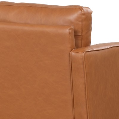 Caramel Faux Leather Tufted Loveseat with Wood Legs
