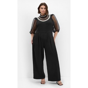 Women's Plus Size Phoenix Sheer Sleeve Jumpsuit - black | CITY CHIC - 1 of 4