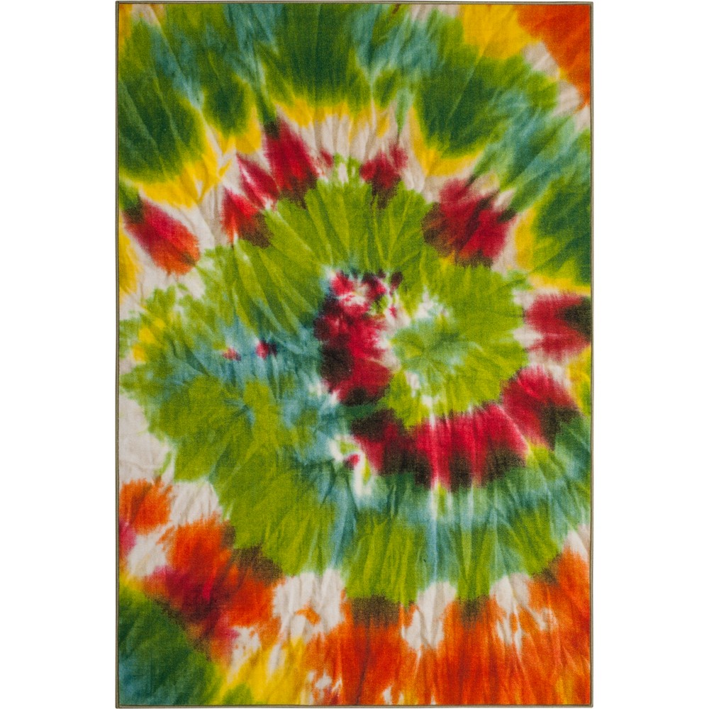 5'5inx7'6in Tie Dye Design Loomed Area Rug Green/Orange - Safavieh