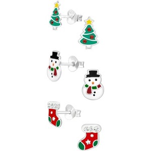 Sterling Silver Christmas Trio - Festive Tree, Stocking and Snowman Studs for Holiday Gifting - 1 of 4