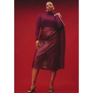 ELOQUII Women's Plus Size Croc Faux Leather Column Skirt - 1 of 4