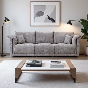 98.5" Linen 3-Seater Sofa with Soft Armrests & Pillows - 1 of 4