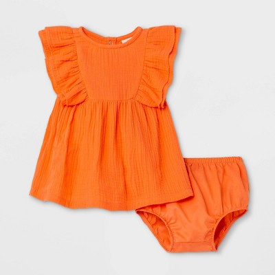 Baby Girls' Ruffle Gauze Dress - Cat & Jack™ Coral 3-6M