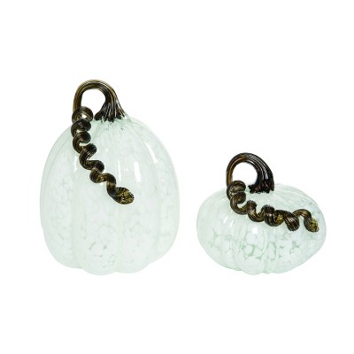 Transpac Glass 10.82 in. White Harvest Pumpkins with Curly Stems Set of 2