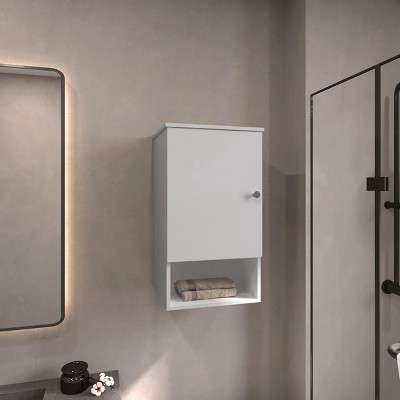 INFURNIC Decorative Wall Shelf 28 Inch Tall Medicine Cabinet with Open and Interior Shelves for Bathroom Storage, White, 13.9"*16.2"*28.6"