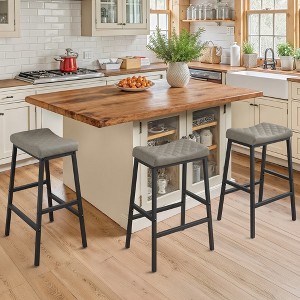 Arceso Counter Height Bar Stools Set, Barstools with Thick PU Leather Saddle Seat & Metal Legs,24Inch Kitchen Counter Stools - 1 of 4