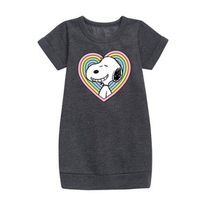 - Peanuts - Snoopy Heart Graphic Short Sleeve Fleece Dress - 1 of 4
