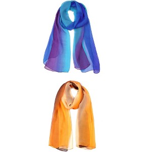Elerevyo Women Long Chiffon Lightweight Gradient Color Scarves 2 Pcs - 1 of 4