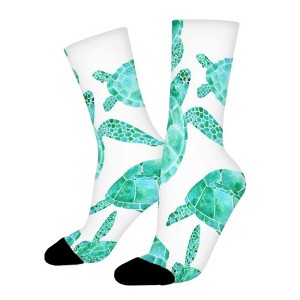 Sleepy Seaturtles Women Printed Crew Socks Funny Funky Socks Soft Polyester Novelty Gifts for Artists Men - 1 of 1