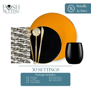 Posh Setting Orange, Black & Gold Disposable Dinnerware Bundle - Organic (30 Settings) - 1 of 2