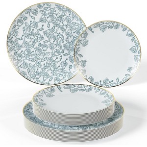 Trendables Plastic Dinnerware Set Blue Rose Design Party Plate with Gold Rim Dessert Plate & Heavy Duty Plastic Plate - 1 of 4
