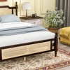 VASIP Queen Size Pine Wood Bed with Rattan Headboard & Footboard, Features Central Enhanced Support Platform for Bedroom,Espresso - 4 of 4