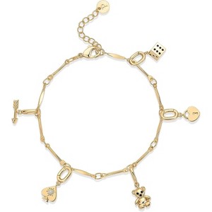 14K Gold Plated Adjustable Bracelet for Women | Twisted Bar & Paperclip Charm Chain Bracelets with Moon, Evil Eye - 1 of 4