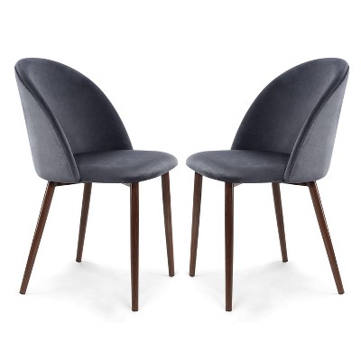Set of 2 Raleigh Velvet Dining Chair Cool Charcoal/Walnut - Poly & Bark
