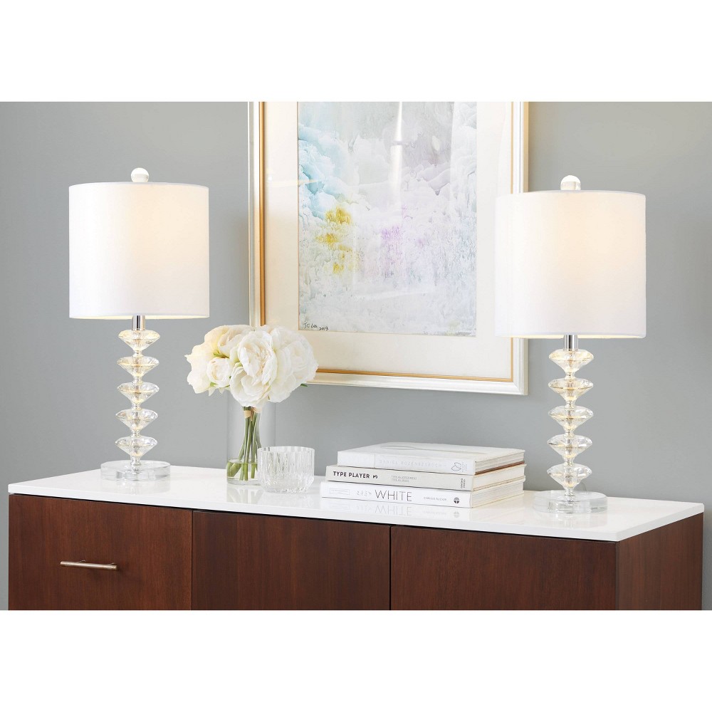 Photos - Floodlight / Street Light LumiSource  Diamond Stacked 23" Contemporary Crystal Table Lamps with Off-White Shade and Chrome from Grandview Ga(Set of 2)