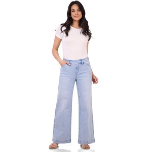 Rekucci Women's Wide Leg Pull-On Jeans – Secret Figure Stretch Denim, Sculpting Mid-Rise Fit, Comfortable & Stylish Everyday Denim - 1 of 2