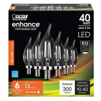 Feit Electric Enhance CA10 E12 (Candelabra) Filament LED Bulb Soft White 40 Watt Equivalence 6 pk