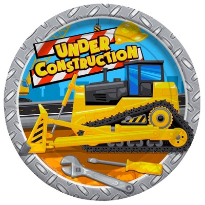 Treasures Gifted Construction Plates 9in - Construction Party Supplies - 8 Pack