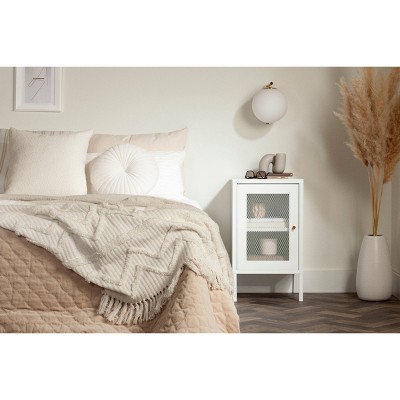 White Metal Mesh Scandinavian Nightstand with Gold Handle