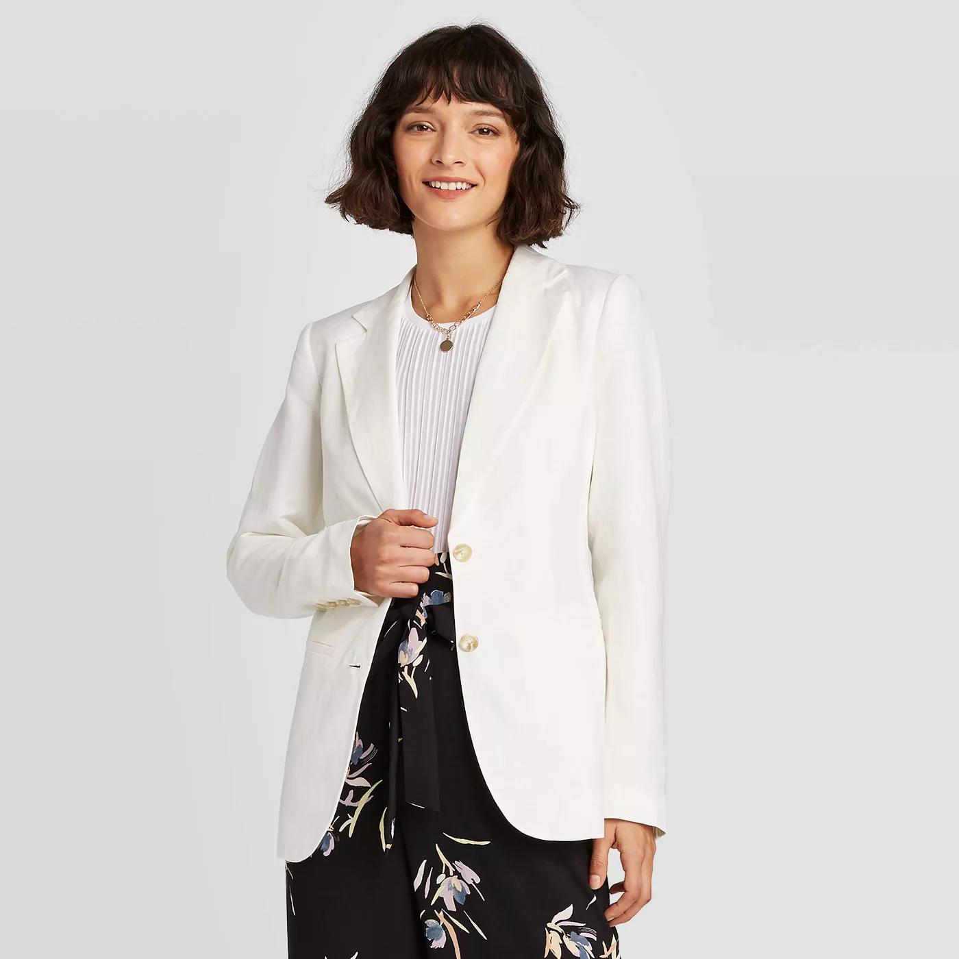 Women's Long Sleeve Linen Blazer - A New Day™ Cream - image 1 of 10