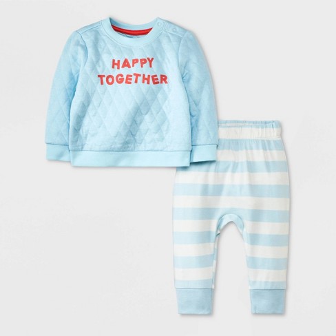 Baby 'happy Together' Graphic Top & Bottom Set - Cat & Jack™ Blue Newborn :  Target