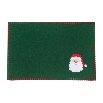 C&F Home Santa Felt Rectangle Placemat Set of 6 Solid Green Christmas Holiday Embroidered Edge