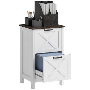 HOMCOM 2 Drawer Vertical File Cabinet with Silent Slides, Farmhouse Filing Cabinet with Barn Doors for A4/Letter Size, Printer Stand - 1 of 4
