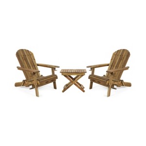 Christopher Knight Home Bellwood Outdoor Acacia Wood Folding 3 Piece Adirondack Chat Set with Cup Holders - 1 of 4