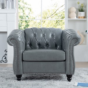 GDFStudio Wright Faux Leather Button-Tufted Upholstered Chesterfield Chair with Birch Legs and Nailhead Trim - 1 of 4