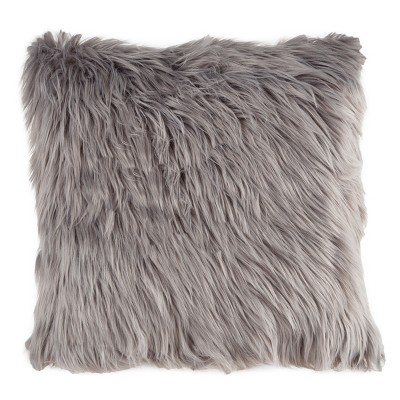Gray 23" Himalayan Faux Fur Square Accent Pillow Set
