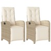 vidaXL Reclining Patio Chairs 2 pcs with Footrest Beige Poly Rattan - 2 of 4