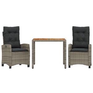 vidaXL 3 Piece Patio Dining Set with Cushions Gray Poly Rattan - 1 of 4