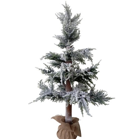 2' Potted Flocked Downswept Mini Village Pine Medium Artificial