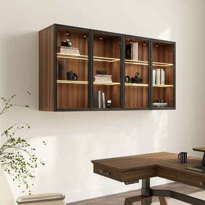 Wall Mounted Curio Cabinet with Glass Doors,15.75"D x 31.50"W x 32.25"H,Brown
