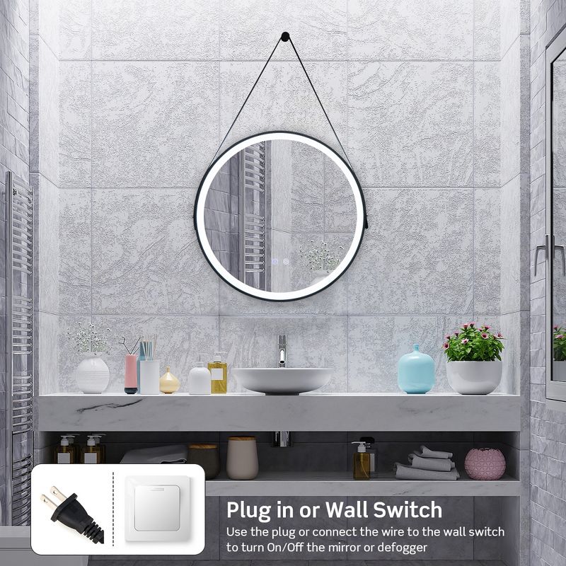 Costway 24'' Wall Mounted Bathroom Mirror Vanity Makeup Mirror with  3 Color LED Lights, 3 of 11