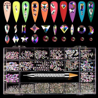 Saviland Unisex 3830PCS Multi-Shaped AB Crystal Rhinestones Nail Art Kit with Wax Pen & Tweezer - Assorted Colors.