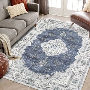 Vintage Floral Printed Area Rug Machine Washable Non Slip Non Shedding Low Pile Boho Floor Rug for Living Room Bedroom Kitchen - 1 of 4