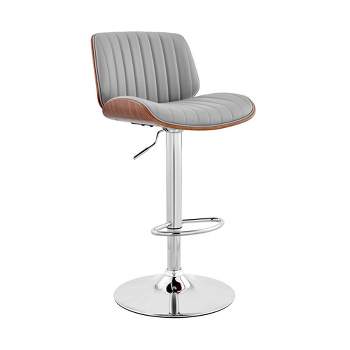 Brock Adjustable Counter Height Barstool with Faux Leather Seat Walnut Finish Back Steel Base - Armen Living