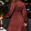 Women's Festive Maroon Mockneck Long Sleeves Satin Mini Dress - Cupshe - 2 of 4