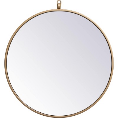 Elegant Lighting Metal frame round mirror with decorative hook 21 inch in Brass