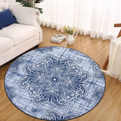 Vintage Machine Washable Area Rug Non Slip Soft Low Pile Rug Distressed Printed Rug Stain Resistant Non Shedding Ultra Thin Carpet